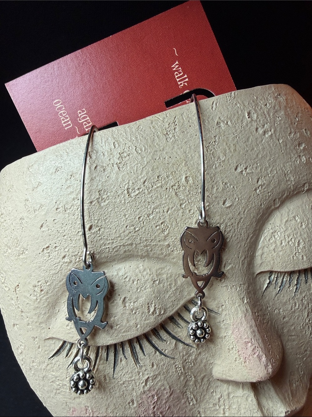 Silver Owl Drop Earrings - Silver